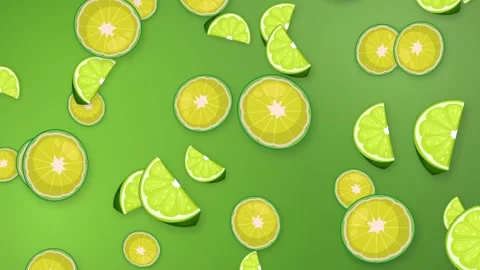 Animated Lime Slices Falling Over a Vibrant Green Gradient Background Stock Footage 344518416