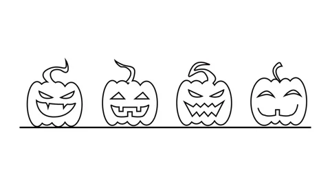 Animated line art pumpkins appearing with happy halloween text Stock Footage 340999670