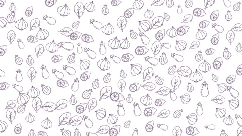 Animated line art vegetable and fruit pattern background loop for culinary .. Stock Footage 335944520