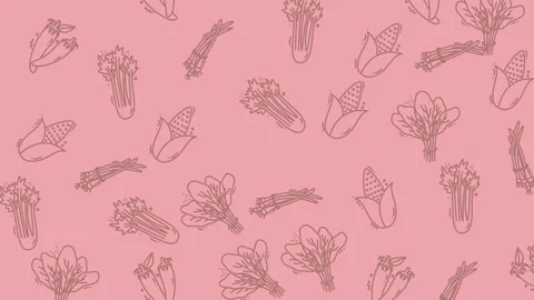 Animated Line Art Vegetable Pattern Seamlessly Repeating on Vibrant Pink Ba.. Stock Footage 320061060