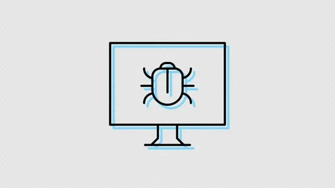 Animated line icon of desktop with bug virus. Stock Footage 273044628