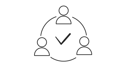Animated Line Icon of Teamwork with Check Mark. Group Teamwork Approved wit.. Stock Footage 305710497