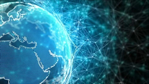 Animated lines and nodes plexus structure being pushed by Earth globe Vidéo 80992755