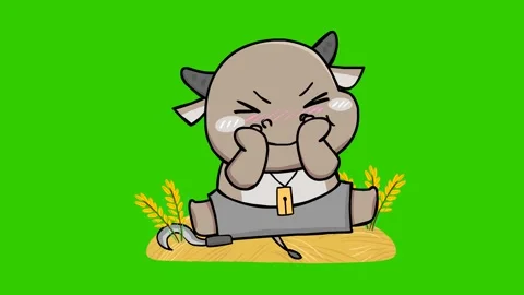 Animated Little Buffalo Falling Over with Delight - Green Screen Stock Footage 282776684