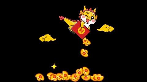Animated Little Dragon Hovering and Pouring Gold Coins from a Red Envelope .. Stock Footage 282790964