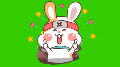 Animated Little Ninja Rabbit Digging Green Screen Stock Footage 282777347