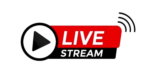 Animated Live Stream Broadcast Button with Play Icon and Signal Waves Stock Footage 340048414