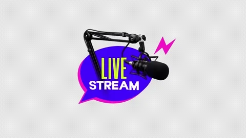 Animated Live Stream Graphic with Microphone and Speech Bubble Stock Footage 335052185