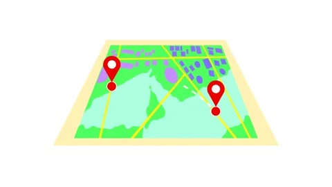 Animated Location Route Map with GPS Pins and Navigation Path Stock Footage 338126722