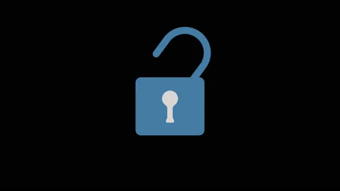 Animated locker icon on alpha channel in 4k Video stock 123010624