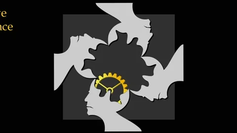 Animated logo of collective intelligence and teamwork on dark background Stock Footage 145176904