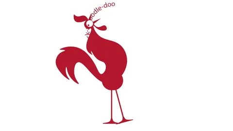 Animated logo doodle red rooster screams his head thrown back. chicken products Stock Footage 148456308