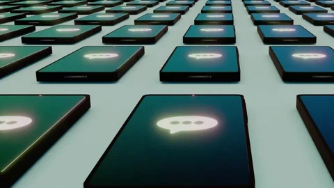 Animated Loop of  multiple mobile phones arranged in pattern with voxel heart sy Stock Footage 304924710