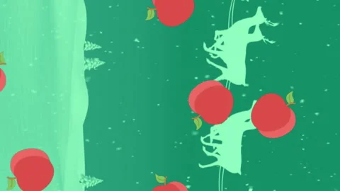 Animated loop of Santa in sleigh with falling apples. Stock Footage 312797555