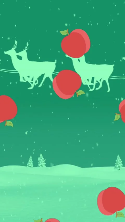 Animated loop of Santa in sleigh with falling apples. Stock Footage 321852972
