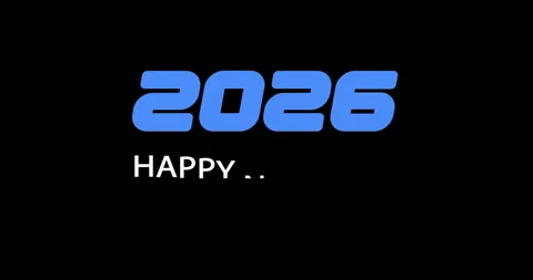 Animated loop with vibrant blue 2026 and Happy New Year greeting on black Stock Footage 313348014