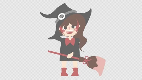 Animated loop video happy halloween with girl wearing witch costume Stockbeeldmateriaal 337818293