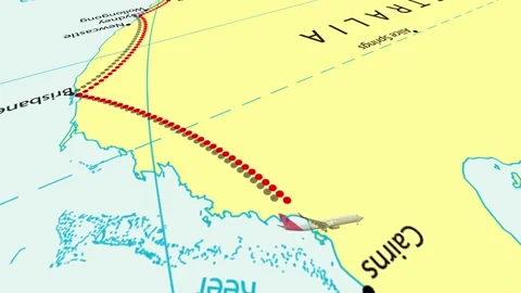Animated Looping Travel Map of Airplane Flying Around Australia Stock Footage 153298098