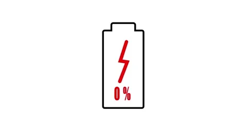Animated low charge battery icon zero percent empty red lightning bolt mini.. Stock Footage 321442850