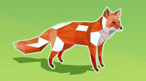 Animated low poly illustration of a red fox on green background turning white Stock Footage 57750485