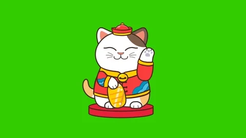 Animated Lucky Cat Bringing Wealth with Green Screen Stock Footage 282790796