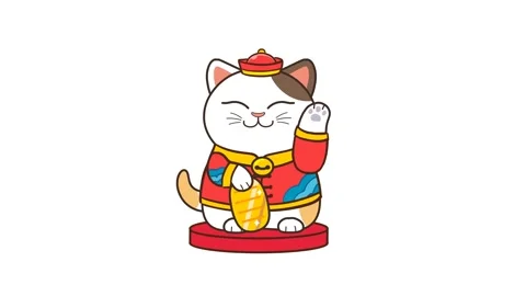 Animated Lucky Cat Bringing Wealth with White Background Stock Footage 282790798