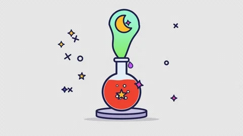 Animated Magic Potion Bottles with Bubbles and Stars on Black Background 库存影片 347471742