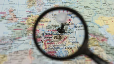 Animated Magnifying Glass Locating Sofia on Map of Bulgaria 動画素材 345998683