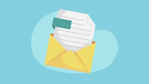 Animated mail envelope and document icon popping up on blue background for .. Stock Footage 339047261