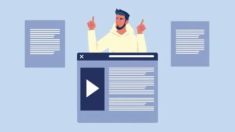 Animated male creator presenting digital content on video platform with flo.. Stock Footage 339049544