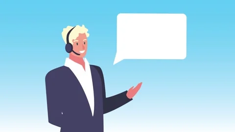 Animated male customer service representative with headset and blank speech.. Video stock 339216220