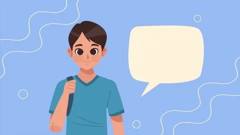 Animated male student character with backpack and blank speech bubble on bl.. Stock Footage 338314345