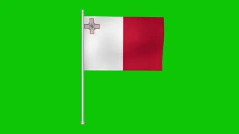 Animated malta flag waving gently on a pole against a bright green screen Stock Footage 317542734