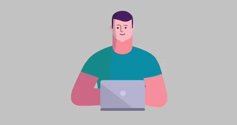 Animated man body front side scene laptop isolated Stock Footage 331931766