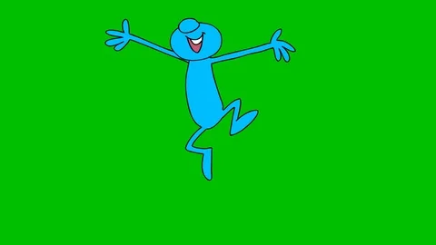 Animated man, bounce high,after seeing something. Video stock 88240289