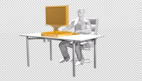 Animated Man at a computer desk Stock Illustration
