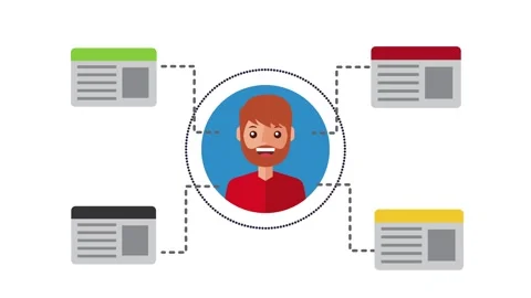 Animated man connecting with different online content representing his digi.. Stock-Footage 338989752