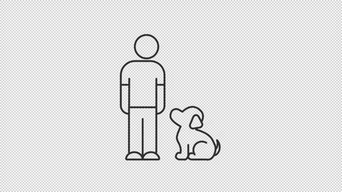 Animated man with dog line icon Stock Footage 335744975