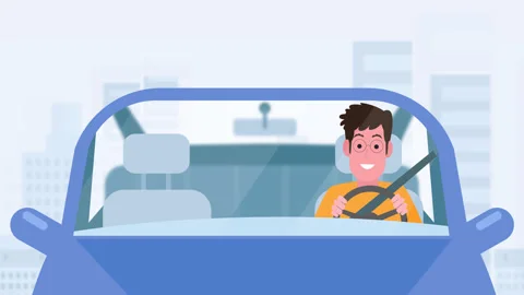 Animated Man Driving Car, Seamless Loop Video stock 345836975