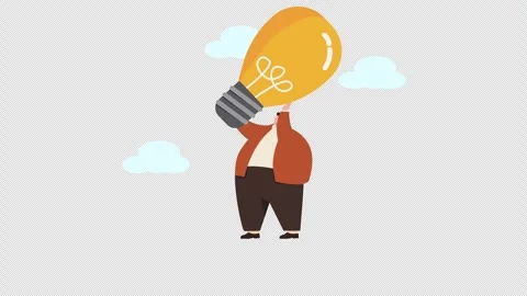 Animated Man Holding Bright Lightbulb, Symbolizing Idea, Innovation Stock Footage 344532863