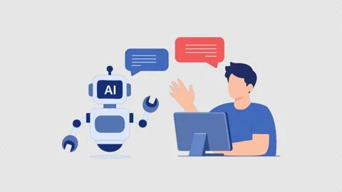 Animated Man Interacting with Artificial Intelligence Robot - Transparent Stock-Footage 347336454
