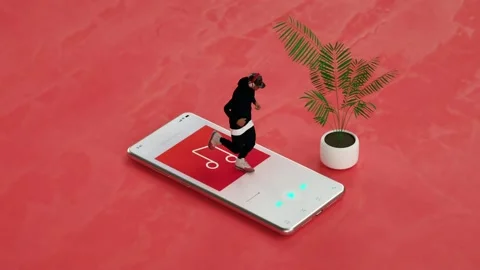 Animated man running on the phone,Man using phone with listen to music during Stock Footage 157469155