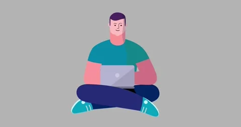 Animated man sitting yoga pose laptop isolated Stock Footage 333675392
