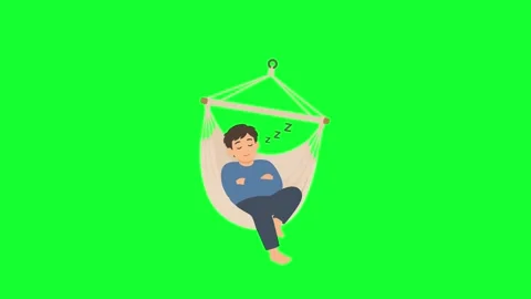 Animated man sleeping peacefully on hammock swing loop on green screen back.. Stock Footage 340382673