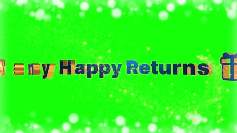 Animated many happy returns text greeting with golden gift boxes on vibrant Stock Footage 340945039