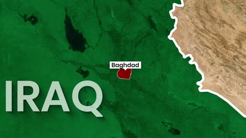 Animated map animation highlighting Iraq and Baghdad with satellite view Stock Footage 342811906