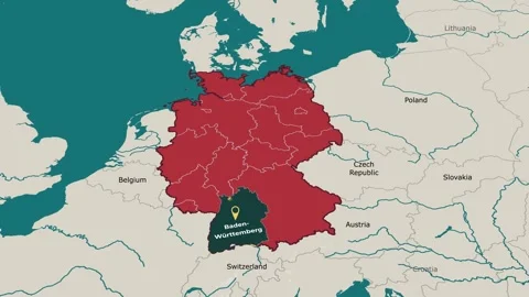 Animated map of Baden-Württemberg, Germany, highlighting the state Stock Footage 345574040
