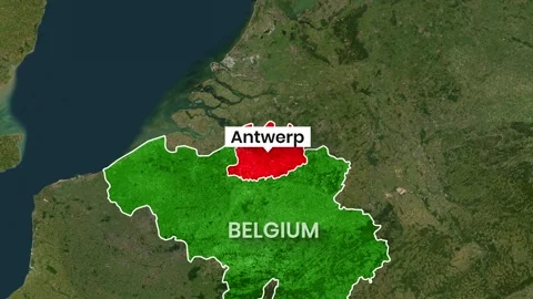Animated map of Belgium highlighting the Antwerp region motion graphics Stock Footage 342378138