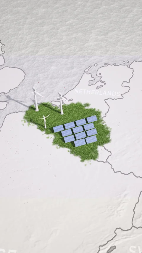 Animated map of Belgium with solar panels and wind turbines Vídeos de archivo 336382158