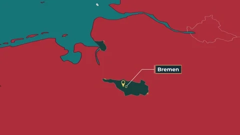 Animated map of Bremen, Germany, highlighting the state Stockbeeldmateriaal 345855013
